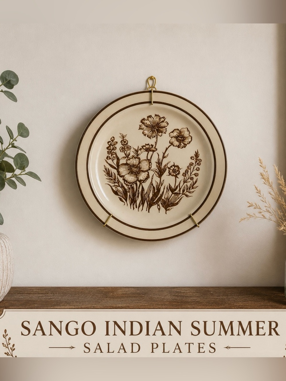 1970s Vintage Sango Stoneware Salad Plate, Wildflower Design four